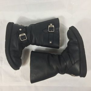 UGG Australia BlackLeather SheepskinLined Boots- 6